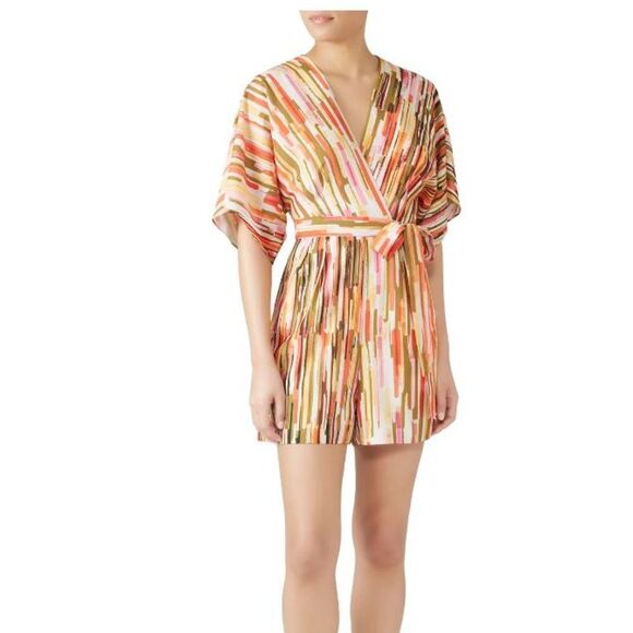 Slate & Willow Women's Striped Elliott Romper Orange Black Green Gold Size Small - Picture 1 of 13